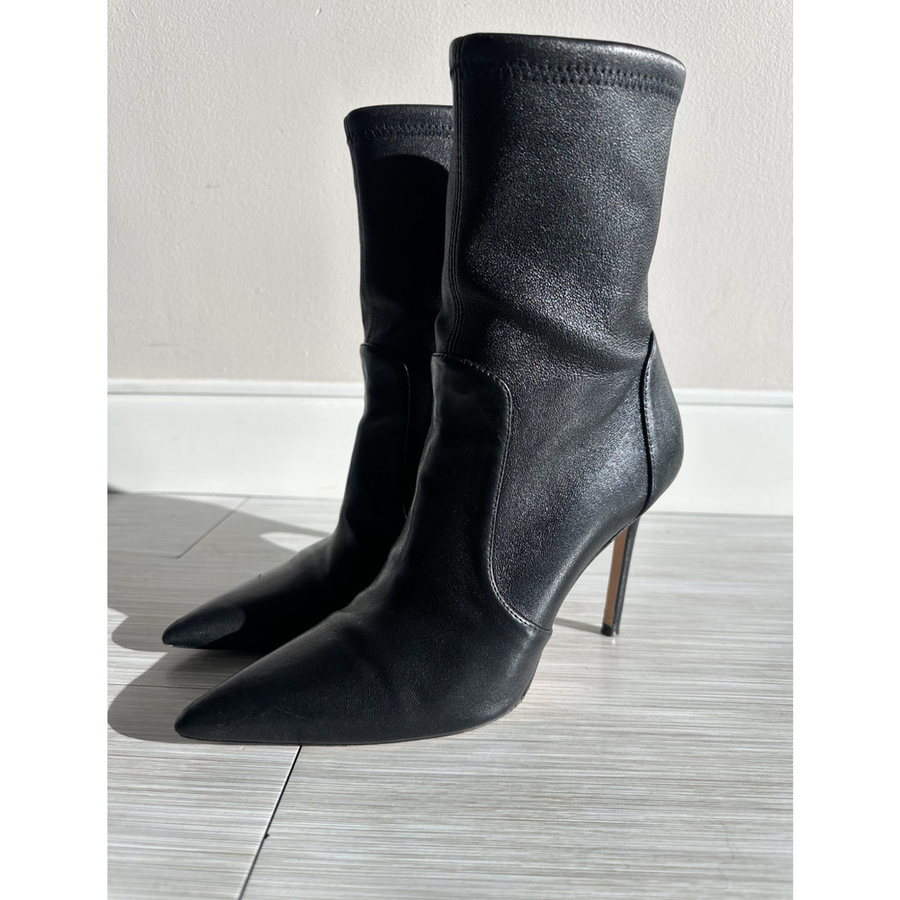 Stuart Weitzman Power 75MM Leather Ankle Boots Pointed-Toe Stiletto Sz 6.5